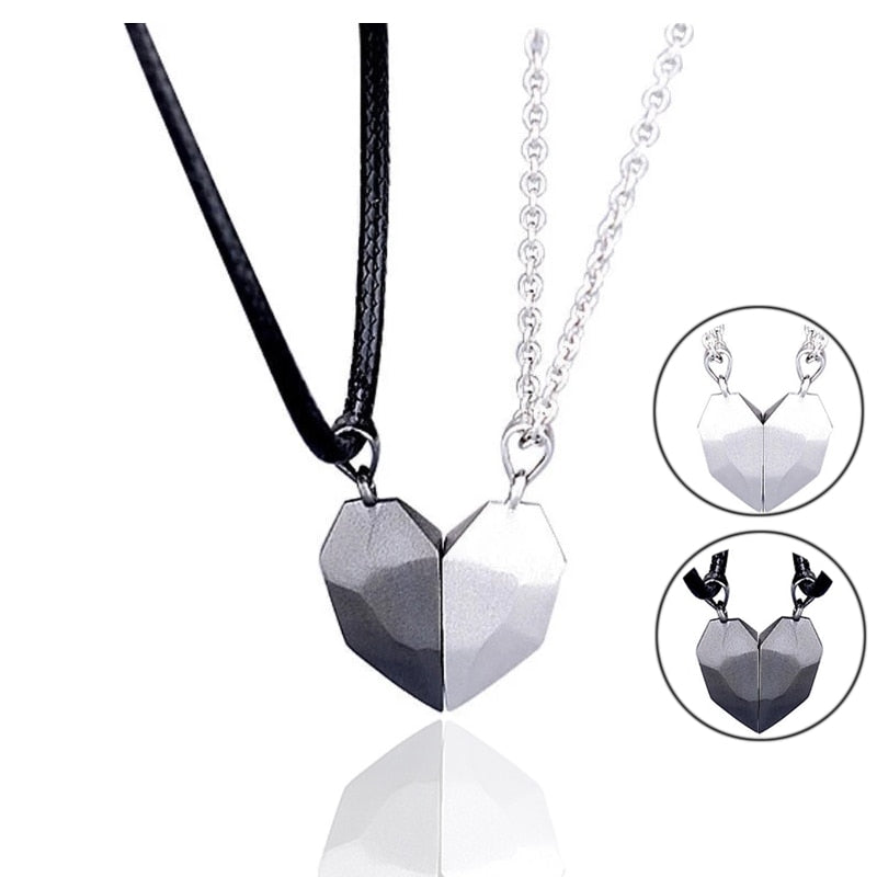 2Pcs/Lot Magnetic Couple Necklace Friendship Heart Pendant Distance Faceted Charm Necklace Women Valentine&