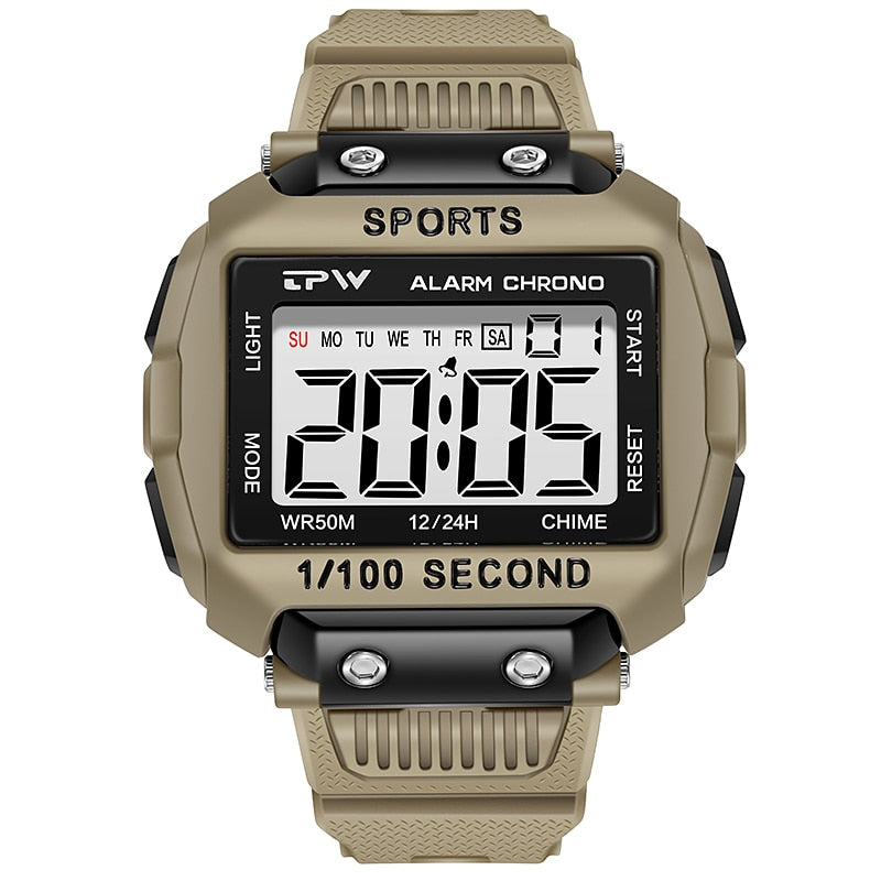Super Easy to Read Scratch Proof Case 5ATM Water Resistant Digital Watch for Outdoor Sport