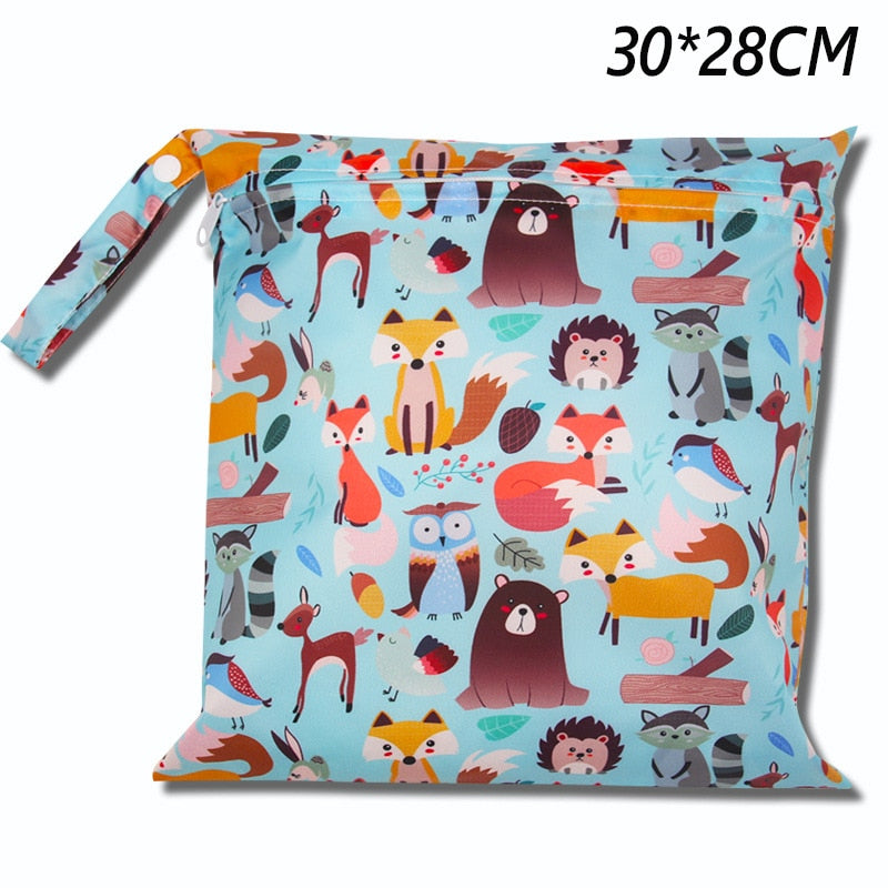 Baby Diaper Bag Cartoon Print Waterproof Wet Dry Nappy Zipper Handbag Stroller Carry Pack Travel Outdoor Wet Diaper Storage Bags