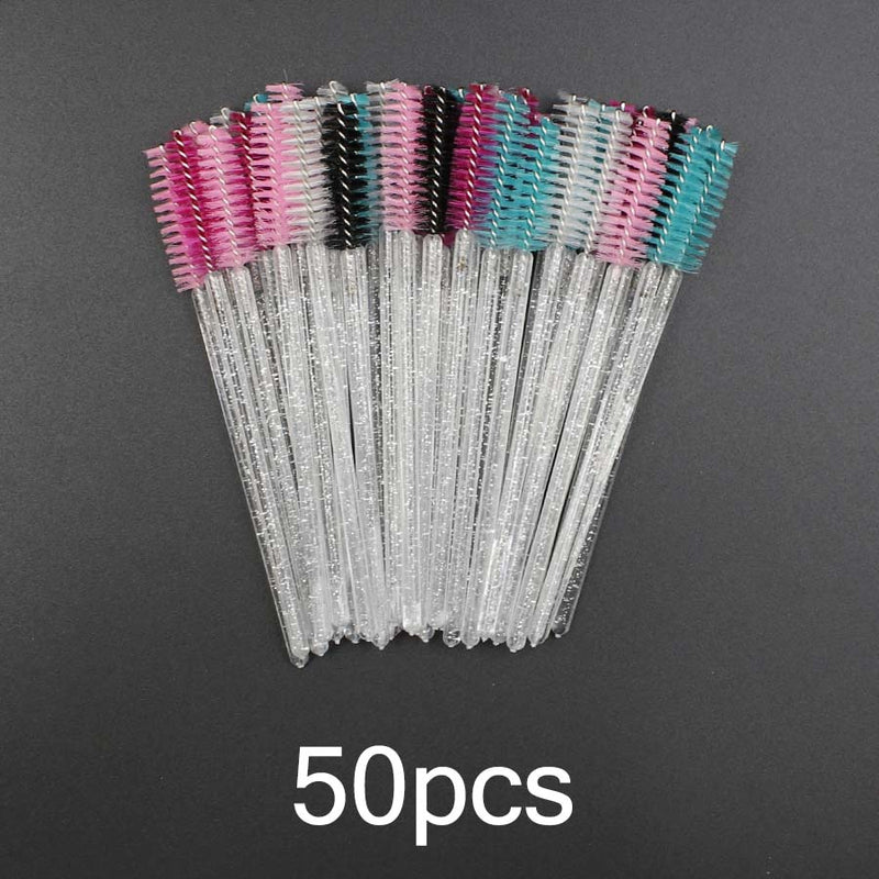 Disposable Eyelash Brush 25/50 Pcs Crystal Eye Brush Diamond Handle Mini Mascara Wands Brush Eyelash Extension Makeup Brush Set