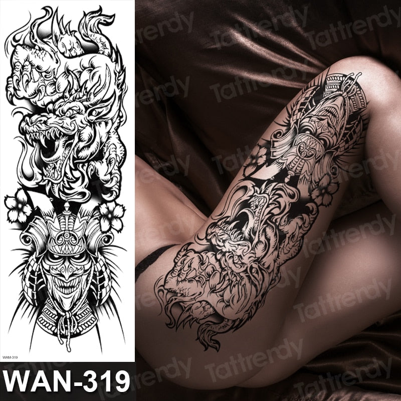 sexy fake tattoo for woman waterproof temporary tattoos large leg thigh body tattoo stickers peony lotus flowers fish dragon