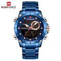 NAVIFORCE Luxury Original Men Sports Wrist Watch Gold Quartz Steel Waterproof Dual Display Clock Watches Relogio Masculino 9163