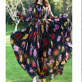 Maxi Dress Floral Printed  Loose Chiffon Fashion Abaya Islamic Clothes Muslim Female Saudi Arabia Dubai Kaftan Long Dress Summer
