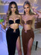 Hugcitar Sexy Strapless Crop Tube Top High Waist Slit Maxi Dress 2 Pcs Suits 2022 Fall Women Fashion Streetwear Vestido Y2K