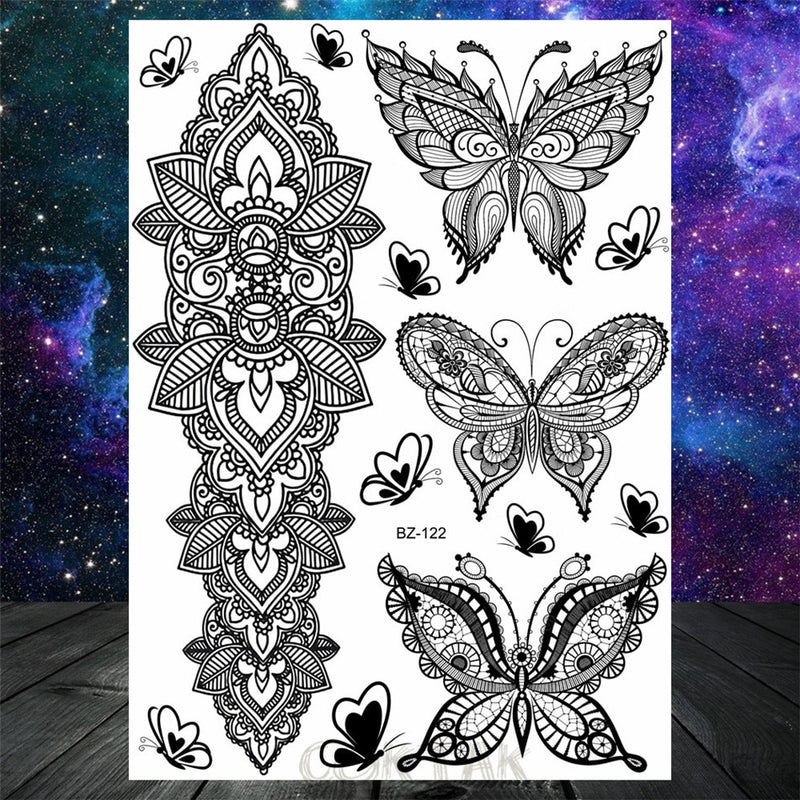 Sexy Black Henna Temporary Tattoos For Women Girls Body Art Decoration Fake Jewelry Chains Waterproof Mandala Flower Tatoos Kit