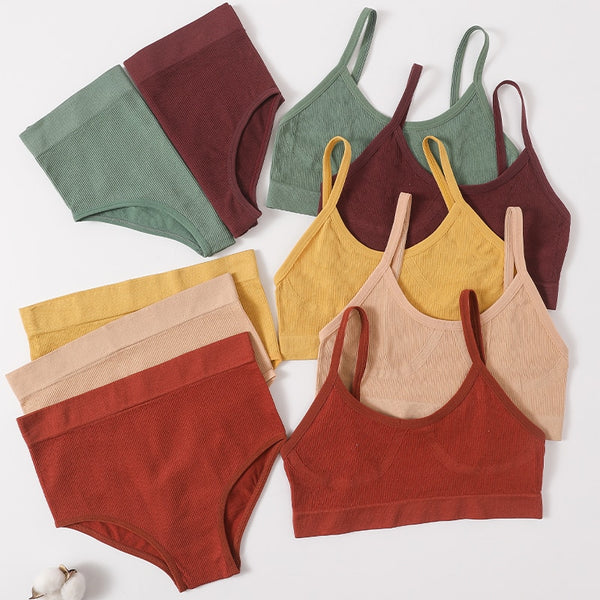 Seamless Women Bra Briefs Set Push Up Bra Crop Top High Waist Panties Sexy Lingerie Set Low Back Bralette Fitness Underwear Set