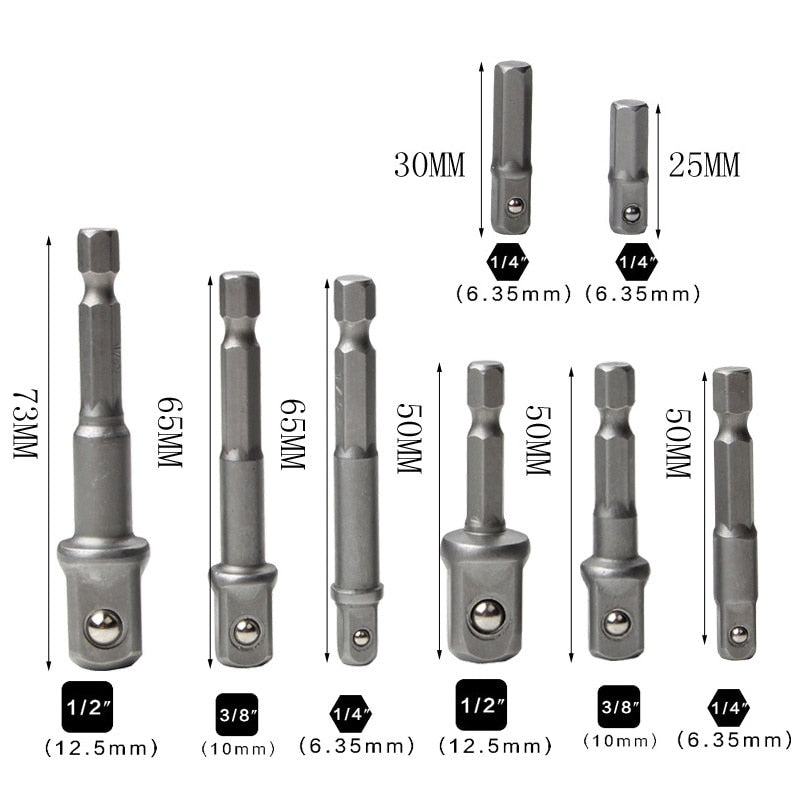 Drill Socket Adapter 1/4&#39;&#39; Hex Shank Extension for Impact Driver 1/2&#39;&#39; 3/8&#39;&#39; 1/2&#39;&#39; Square Head Drill Bit Adapter Set Hand Tools