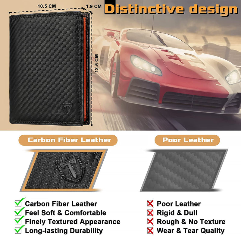 TEEHON Carbon Fiber Leather Men Wallet Coin Pocket RFID Credit Card Holder Half Span Design Black Purse