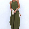 Women Dress Summer 2021 Casual Sleeveless Retro Halter Solid Beach Long Dress Round Neck Sling Fashion Beach Clothes Plus Size
