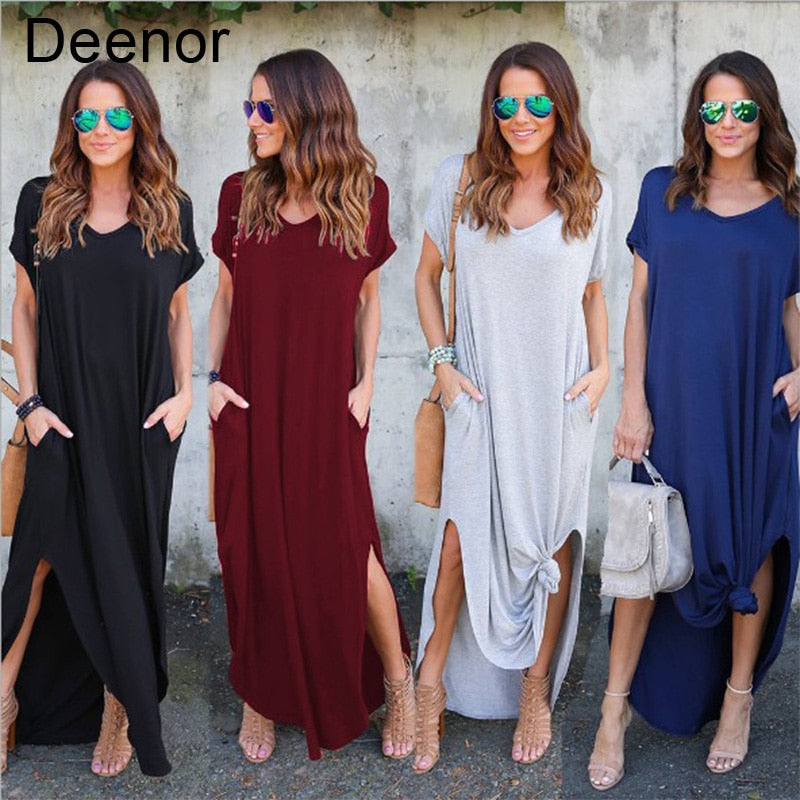 Plus Size 5XL Sexy Women Dress Summer 2021 Solid Casual Short Sleeve Maxi Dress For Women Long Dress Free Shipping Lady Dresses