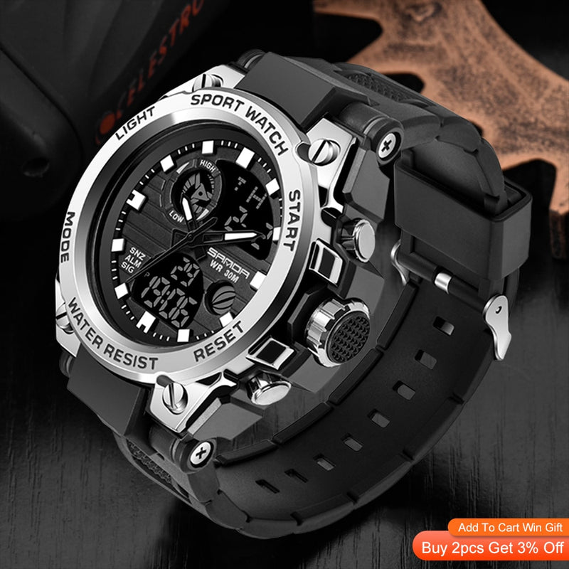 SANDA Top Luxury Watches Men Military Army Mens Watch Waterproof Sport Wristwatch Dual Display Watch Male Relogio Masculino