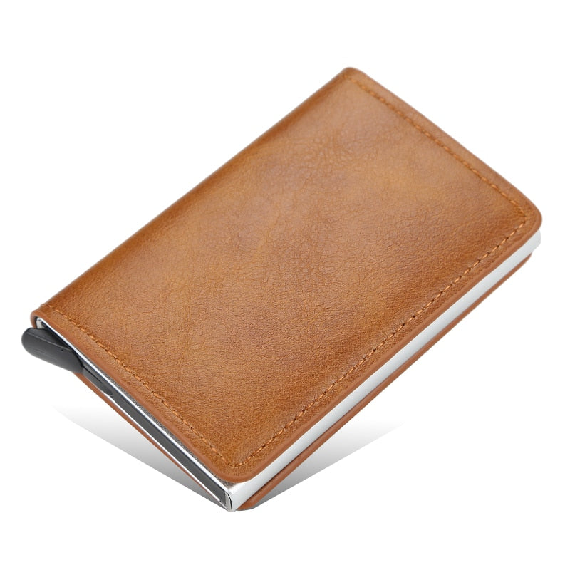 New Men women smart wallet Credit Bank card holder fashion purse Aluminum alloy Business Casual Mini wallet Brand PU Purse