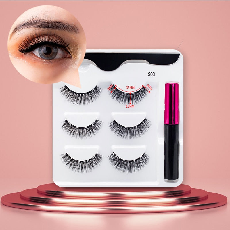 3Pairs Magnetic Lashes 3D Mink Eyelashes Wholesale Fake Eyelashes Magnetic Eyeliner With Tweezer Makeup Set For Beauty Faux Cils