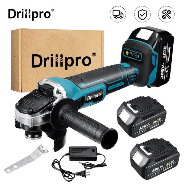 Drillpro 125mm Rechargable Electric Angle Grinder Grinding Cordless 388VF Brushless Power Tools Machine For Makita 18V Battery