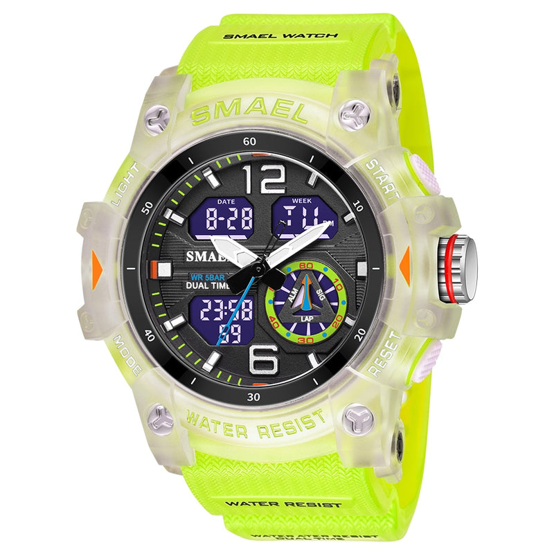 2022 New SMAEL Dual Time Men Watches 50m Waterproof Military Watches for Male 8007 Shock Resisitant Sport Watches Gifts Wtach