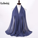 Muslim 2021 New Chiffon Hijab Scarf Women Solid Color Soft Long Shawls and Wraps Islamic Head Scarves Fashion turbante mujer
