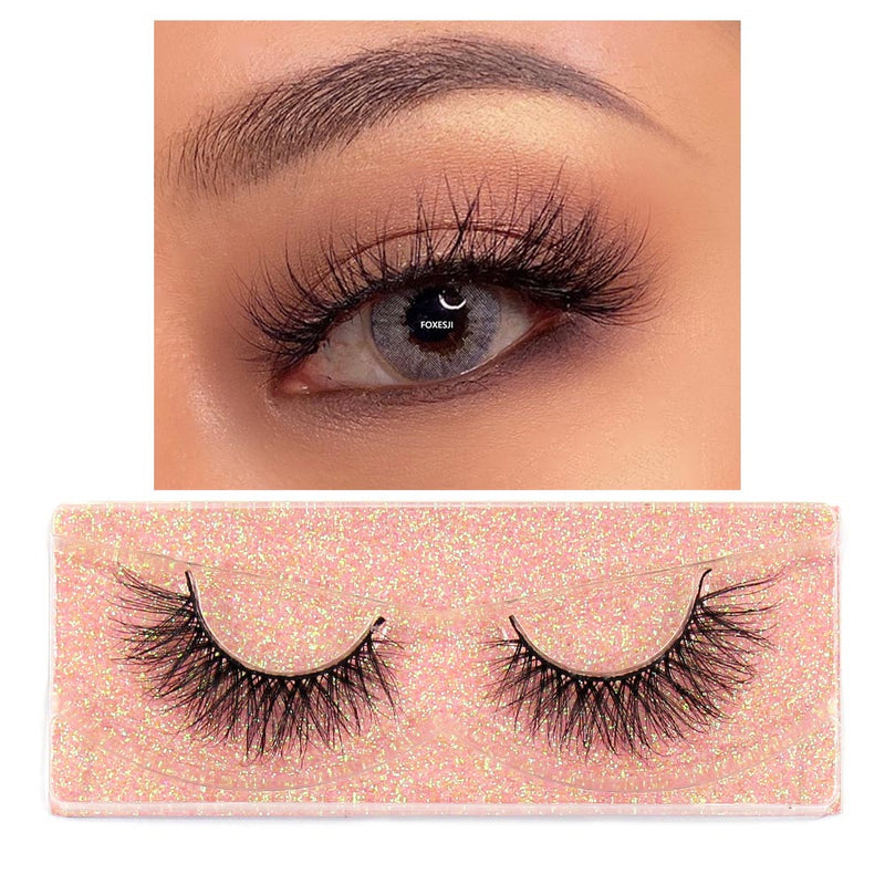 FOXESJI Makeup Eyelashes 3D Mink Lashes Fluffy Soft Wispy Natural Cross Lash Extension Reusable Fake Lashes Mink False Eyelashes