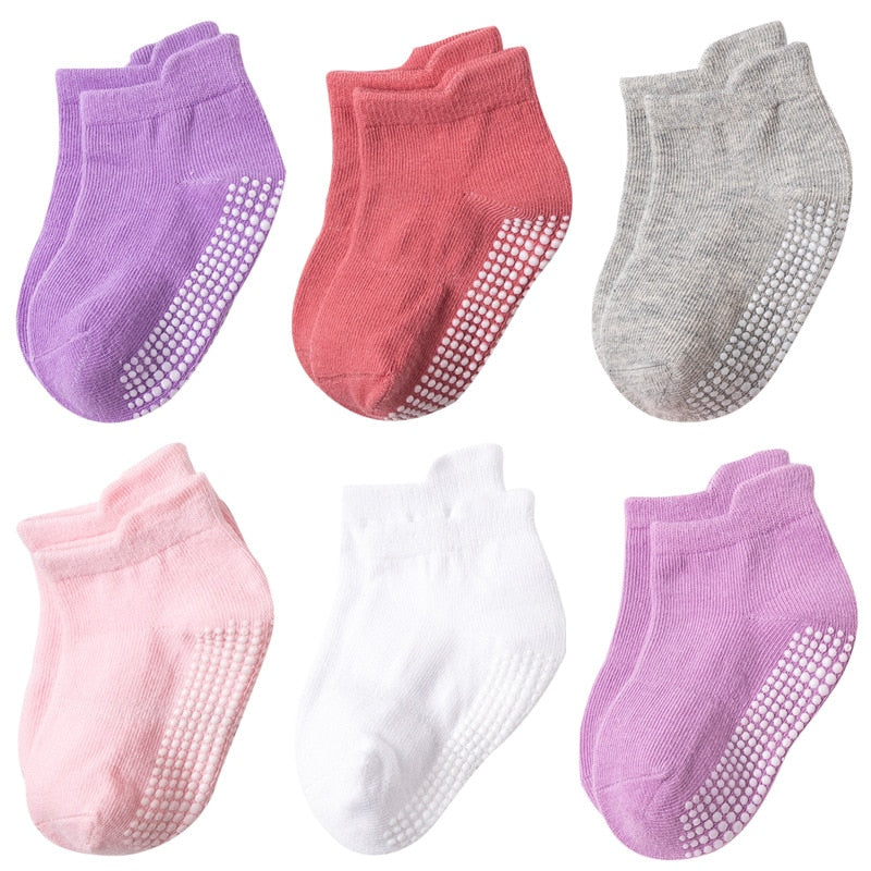 6 Pairs/lot 0 to 5 Years Anti-slip Non Skid Ankle Socks With Grips For Baby Toddler Kids Boys Girls All Seasons Cotton Socks
