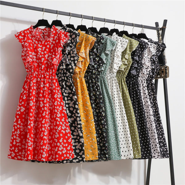 Summer New 2021 Women&#39;s Elegant Sundress Slim Sleeveless Woman Sundress Ruffles Knee Length Clothes Red Beach Party Dresses For