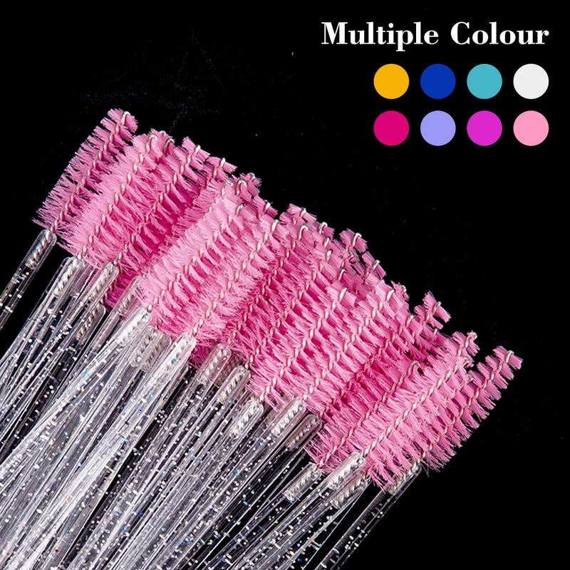 zwellbe Good Quality Disposable 50 Pcs/Pack Crystal Eyelash Makeup Brush Diamond Handle Mascara Wands Eyelash Extension Tool