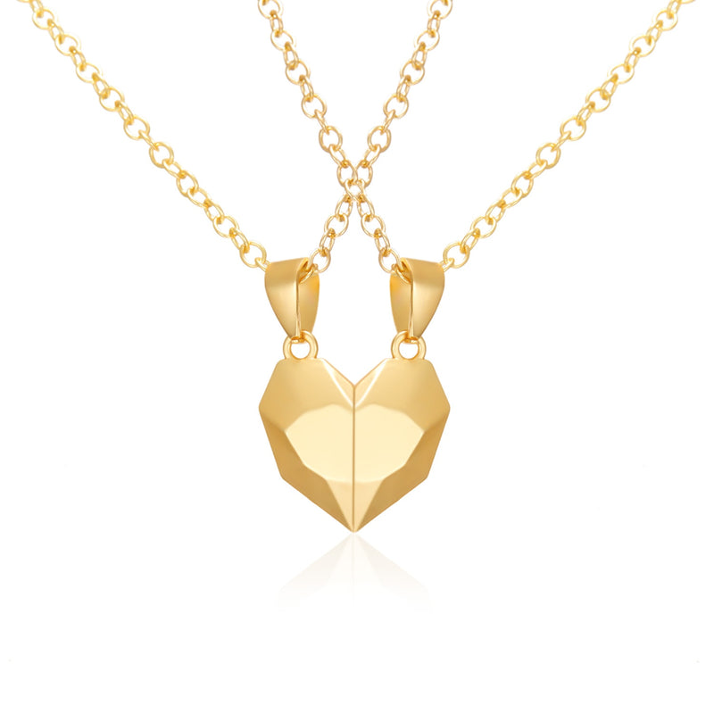 2Pcs/Lot Magnetic Couple Necklace Friendship Heart Pendant Distance Faceted Charm Necklace Women Valentine&