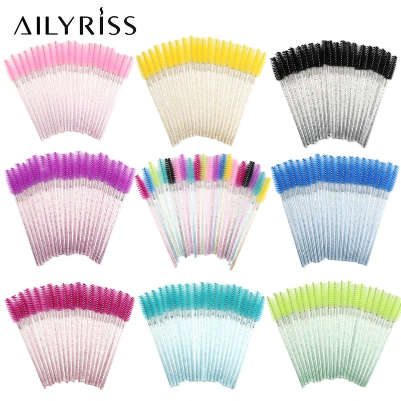 Disposable Eyelash Brush 25/50 Pcs Crystal Eye Brush Diamond Handle Mini Mascara Wands Brush Eyelash Extension Makeup Brush Set