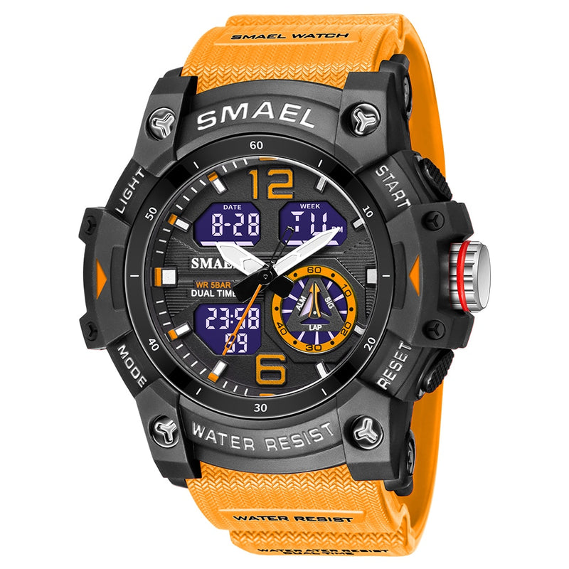 2022 New SMAEL Dual Time Men Watches 50m Waterproof Military Watches for Male 8007 Shock Resisitant Sport Watches Gifts Wtach