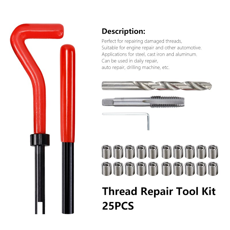 XCAN Thread Repair Tool 25pcs M3/M4/M5/M6/M7/M8/M10/M12/14 for Restoring Damaged Thread Spanner Wrench Twist Drill Bit Hand Tool
