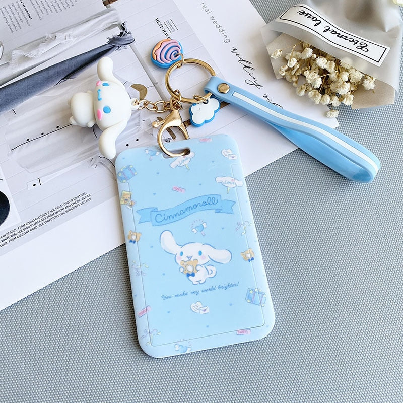 Kawaii Sanrio Keychain Cartoon Cat Sliding Card Holder Student Meal Card Bus Card Holder Lady Id Card Credit Card Holder Lanyard