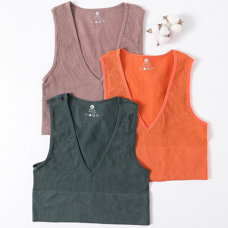 Vintage Crop Top Women Seamless Underwear Sexy Lingerie Female Tanks Vest Harajuku Deep V Neck Summer Camis Crop Top Camisole