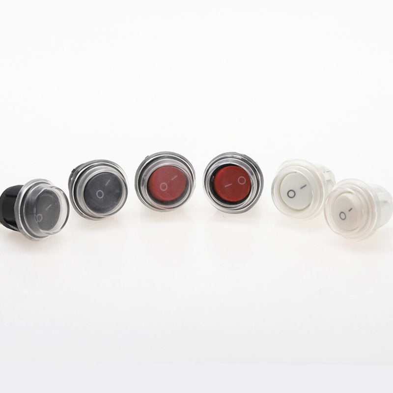 6Pcs 20mm Diameter Round Rocker Switches Black Mini Round Black White Red 2 Pin ON-OFF Rocker Switch KCD1-105