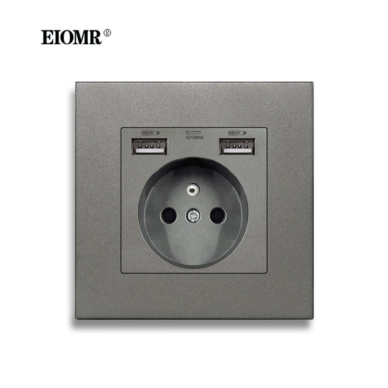 EOMR Wall USB Power Socket 5V 2.1A EU France Belgium Electrical Socket 16A Dual USB Plug IOS Android Phone Charging Ports Socket