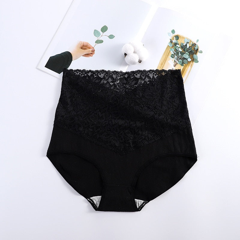 V-neck High Waist Underwear Women Cotton Lace Panties Hot Temptation Girls Belly Briefs