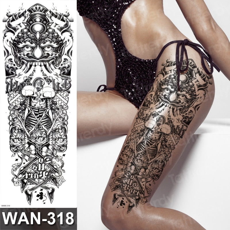 sexy fake tattoo for woman waterproof temporary tattoos large leg thigh body tattoo stickers peony lotus flowers fish dragon