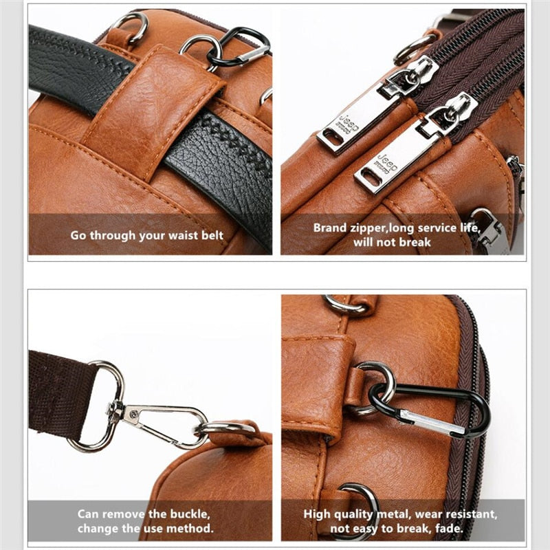 JEEP BULUO Multi-function Small Sling Chest Bag Legs Waist Bag For Man New Fashion Casual Crossbody Men Messenger Bags