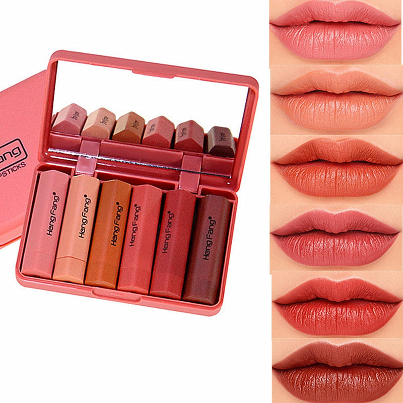 4/6PCS Women Fashion Pumpkin Color Matte Velvet Lipstick Set Moisturizer Sexy Lip Stick Makeup Beauty Cosmetic