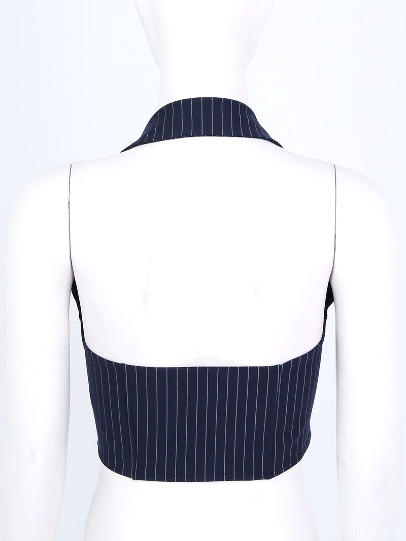 Womens Stripe Vests Elegant OL Waistcoat Suit Vest Halter Neck V-Neck Office Ladies Crop Tops Business Formal Work Wear Mujer