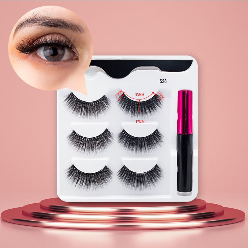 3Pairs Magnetic Lashes 3D Mink Eyelashes Wholesale Fake Eyelashes Magnetic Eyeliner With Tweezer Makeup Set For Beauty Faux Cils