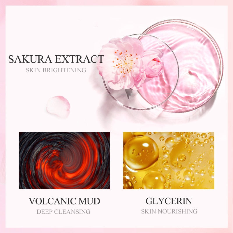 LAIKOU 7pcs Japan Sakura Mud Face Mask Cleansing Whitening Moisturizing Oil-Control Anti-Aging Clay Mask Packs Facial Skin Care