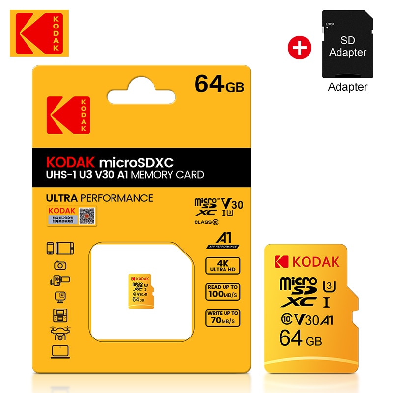 KODAK EVO Plus 256GB Memory Card 128GB U3 4K Micro SD Card 64GB 32GB SDHC Microsd UHS-I C10 TF Trans Flash Microsd with Adapter