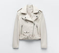 Spring and Autumn 2022 belt detachable epaulet motorcycle jacket leather jacket