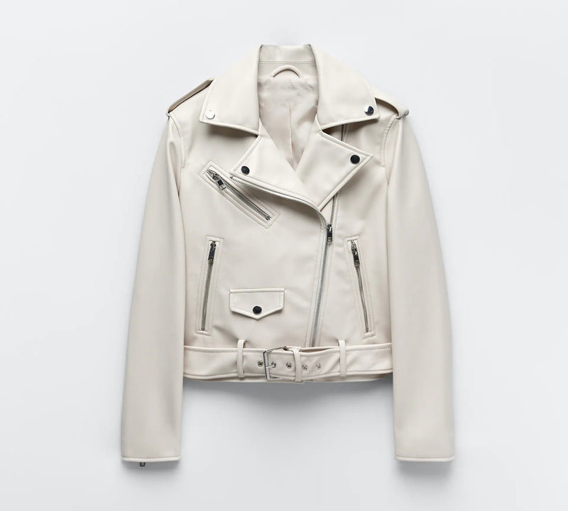 Spring and Autumn 2022 belt detachable epaulet motorcycle jacket leather jacket