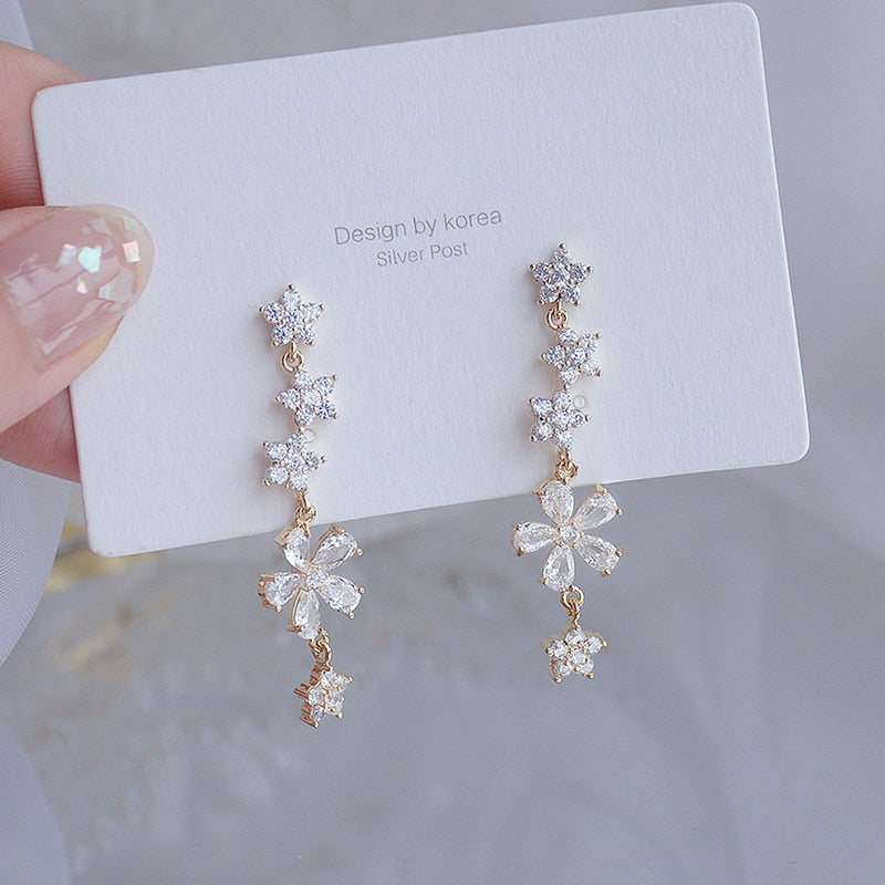 JUWANG Luxury Plated 14K Real Gold Leaves Earring Delicate Micro Inlaid Cubic Zircon CZ Stud Earrings Wedding Jewelry Pendant