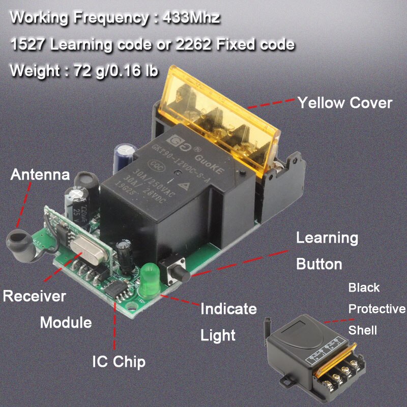 433Mhz High Power Wireless Remote Control Switch  AC75-220V 30A 1000M For Factory Farm Office Exhaust Fan Pump Ceiling Lamp