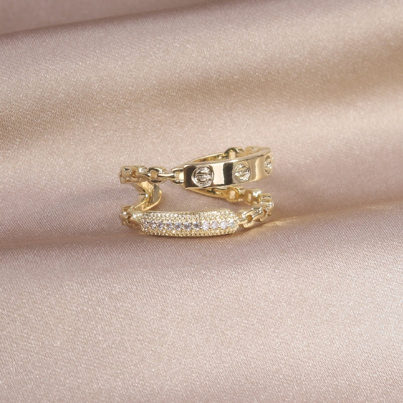 Korea New  Fashion Jewelry Exquisite 14K Real Gold Plated AAA Zircon Ring Elegant Women&