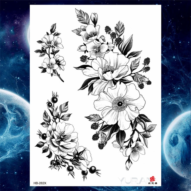 Girls Bracelet Chains Rose Tattoo Stickers Butterfly Body Arm Totem Tattoos Temporary Women Wrist Sexy Black Fake Tatoos