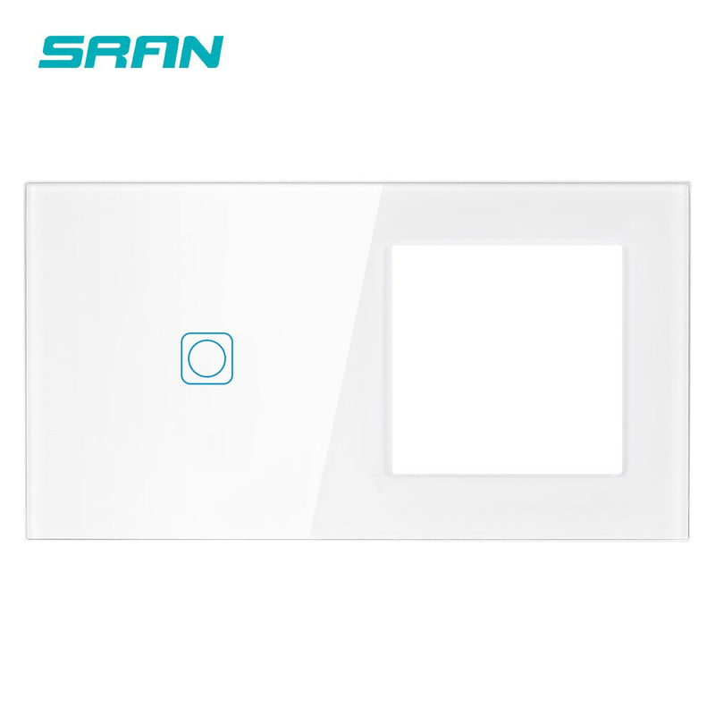 SRAN F6 Series White Crystal Tempered Glass Panel Light switch eu french wall socket usb tv rj45 rj11 Sensor switch Module DIY