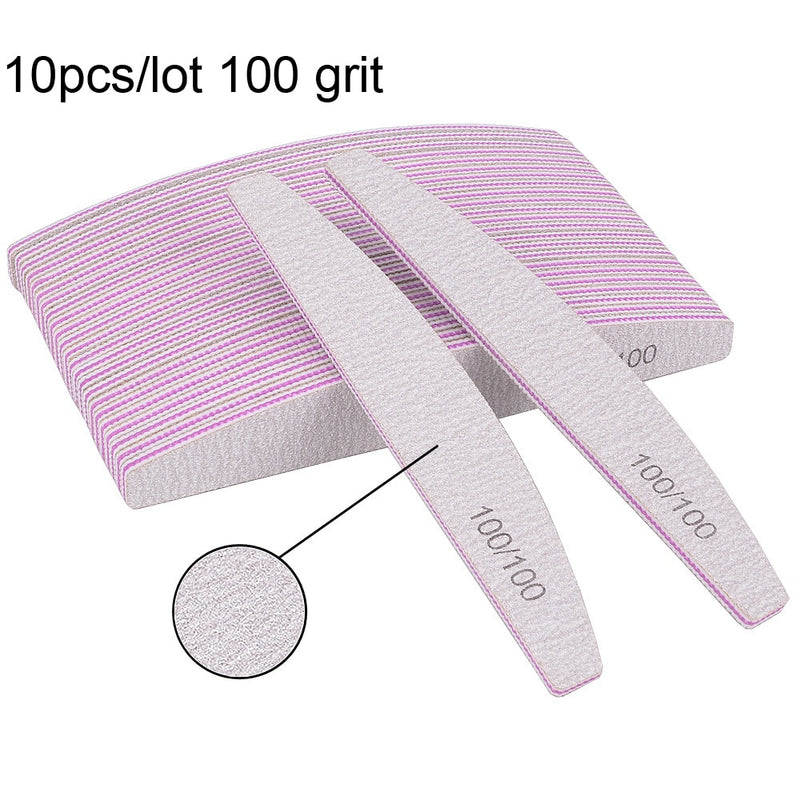 3/5/10Pcs Professional Nail File Sandpaper Strong Thick Nail Files Buffer For Manicure Sanding Half Moon Lime Nail Tools 100/180