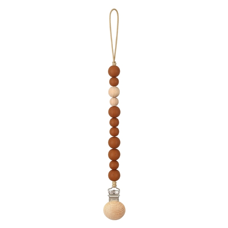 Baby Pacifier Clips Silicone Beads Wooden Ring Pacifier Chain Infant Nipple Appease Soother Chain Clips Dummy Holder Nipple Clip