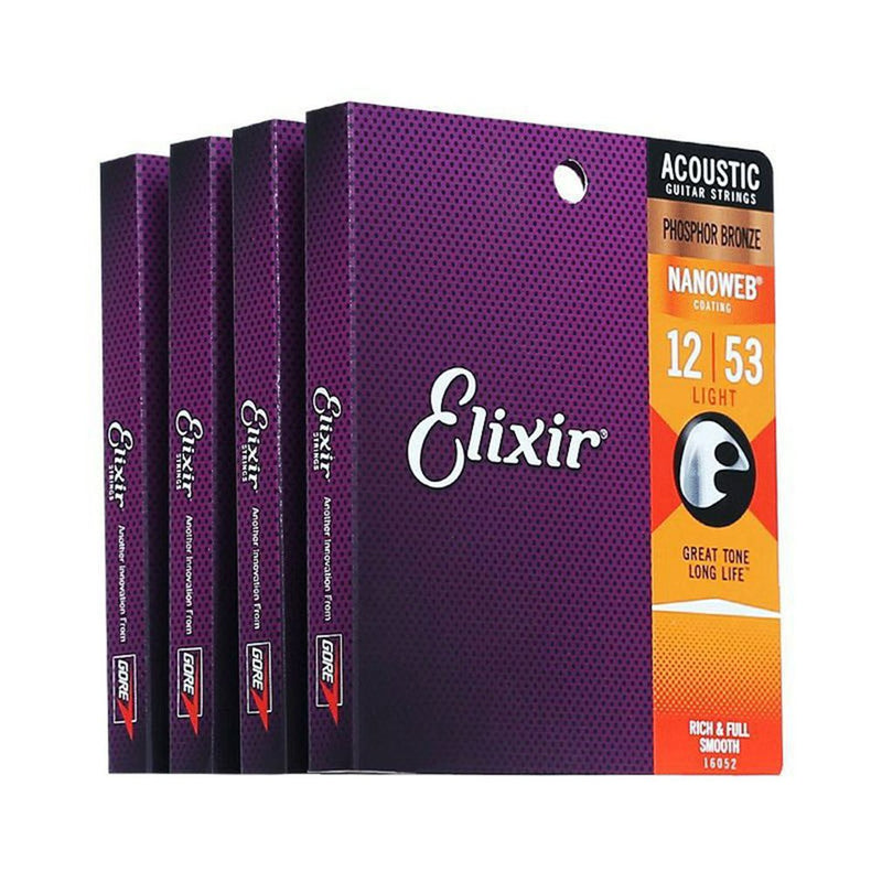 Elixir Acoustic Guitar Strings Set Phosphor Bronze Strings Bright Tone Anti-Rust Nanoweb 11002 11027 11052 16002 16027 16052